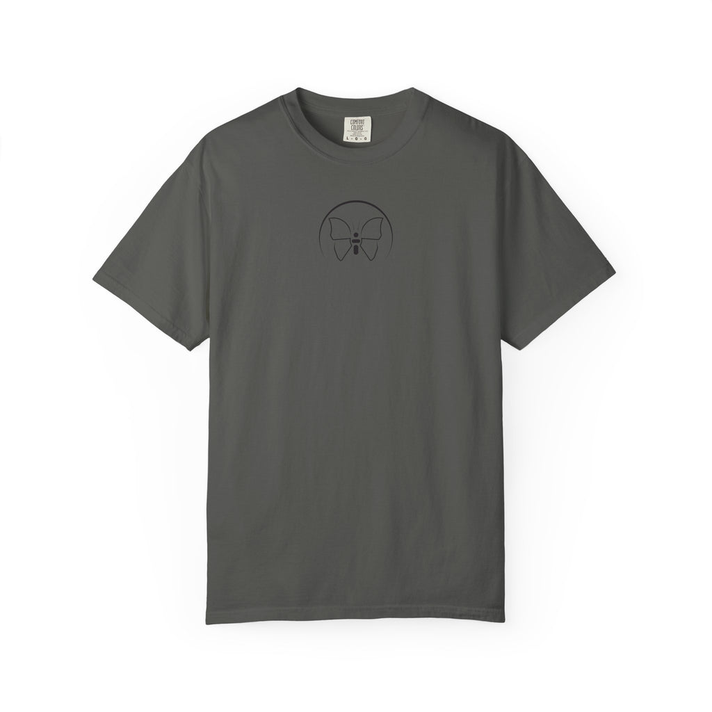 Back Print Personalised Details Stamp (Manufacturing Details Imitation) With Butterfly Logo T-Shirt