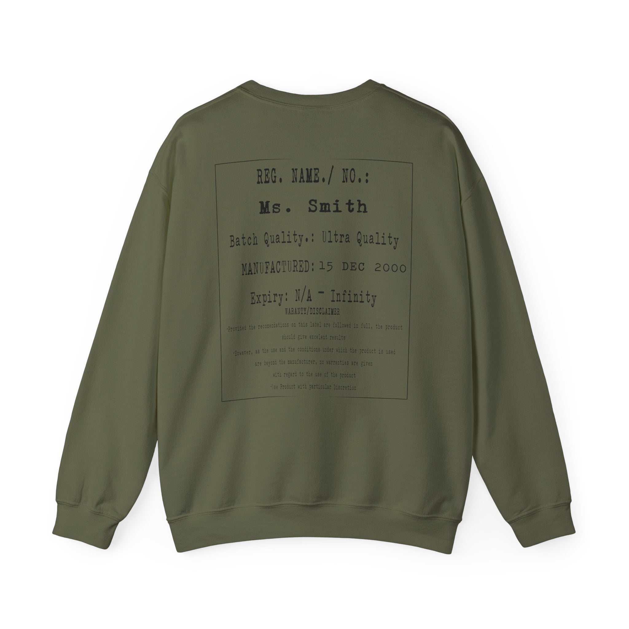 Back  Print Personalised Details Stamp (Manufacturing Details Imitation) With Butterfly Logo Crewneck Sweatshirt