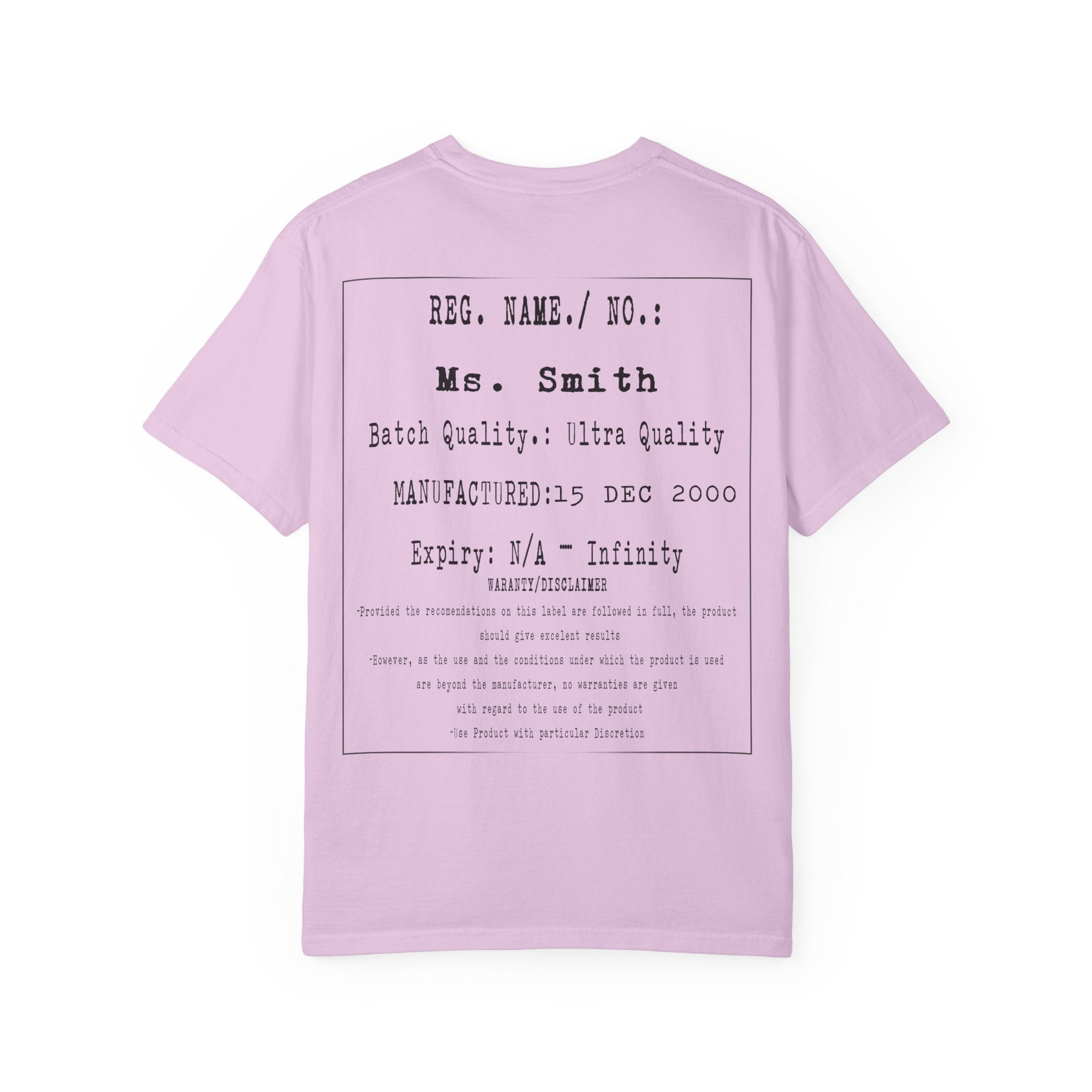 Back Print Personalised Details Stamp (Manufacturing Details Imitation) With Butterfly Logo T-Shirt