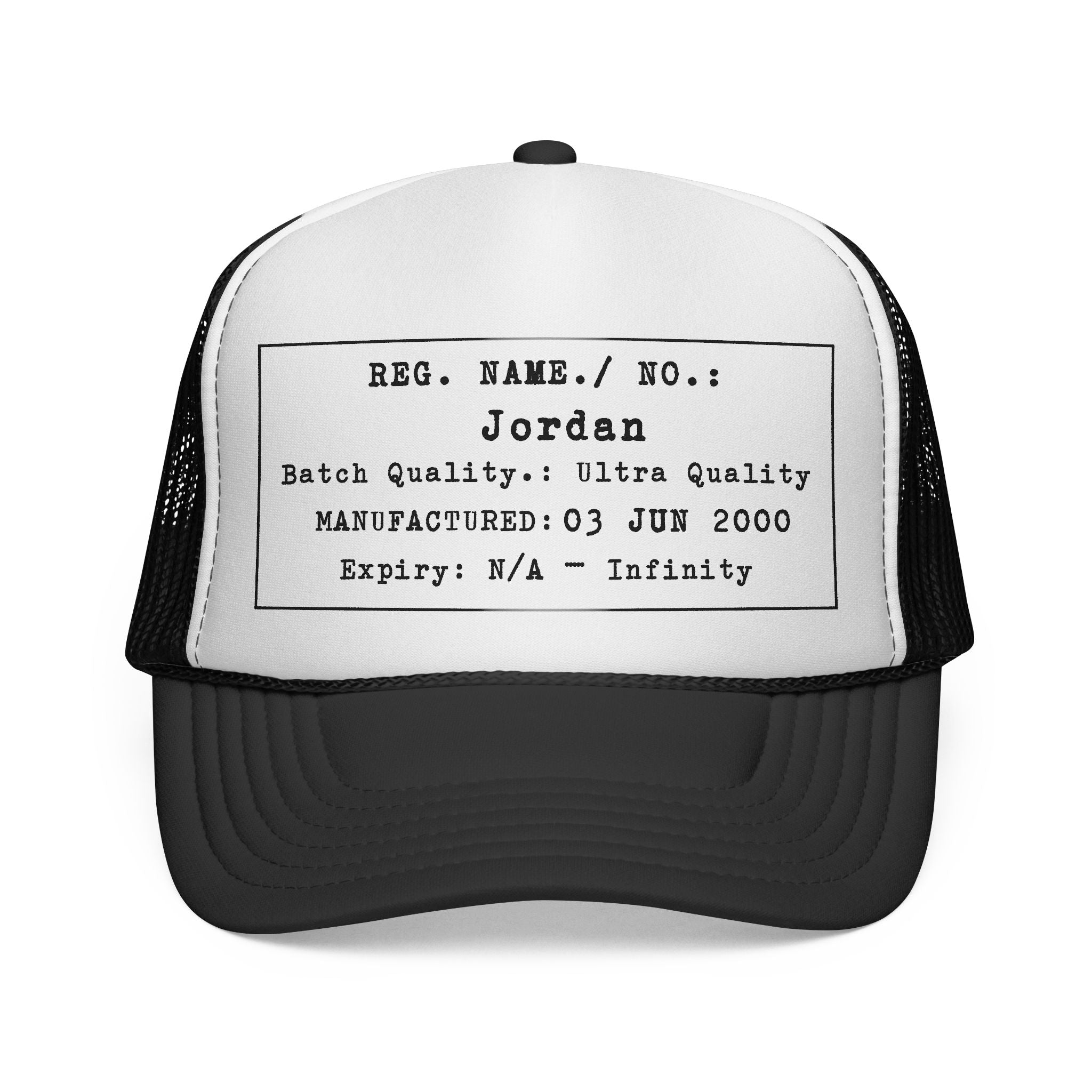 Personalised Details Stamp (Manufacturing Details Imitation) Trucker Cap