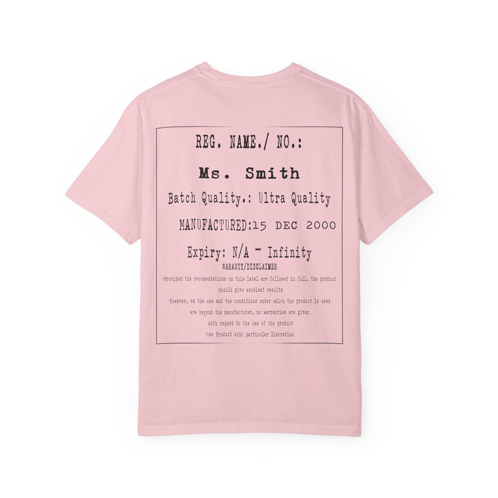 Back Print Personalised Details Stamp (Manufacturing Details Imitation) With Butterfly Logo T-Shirt