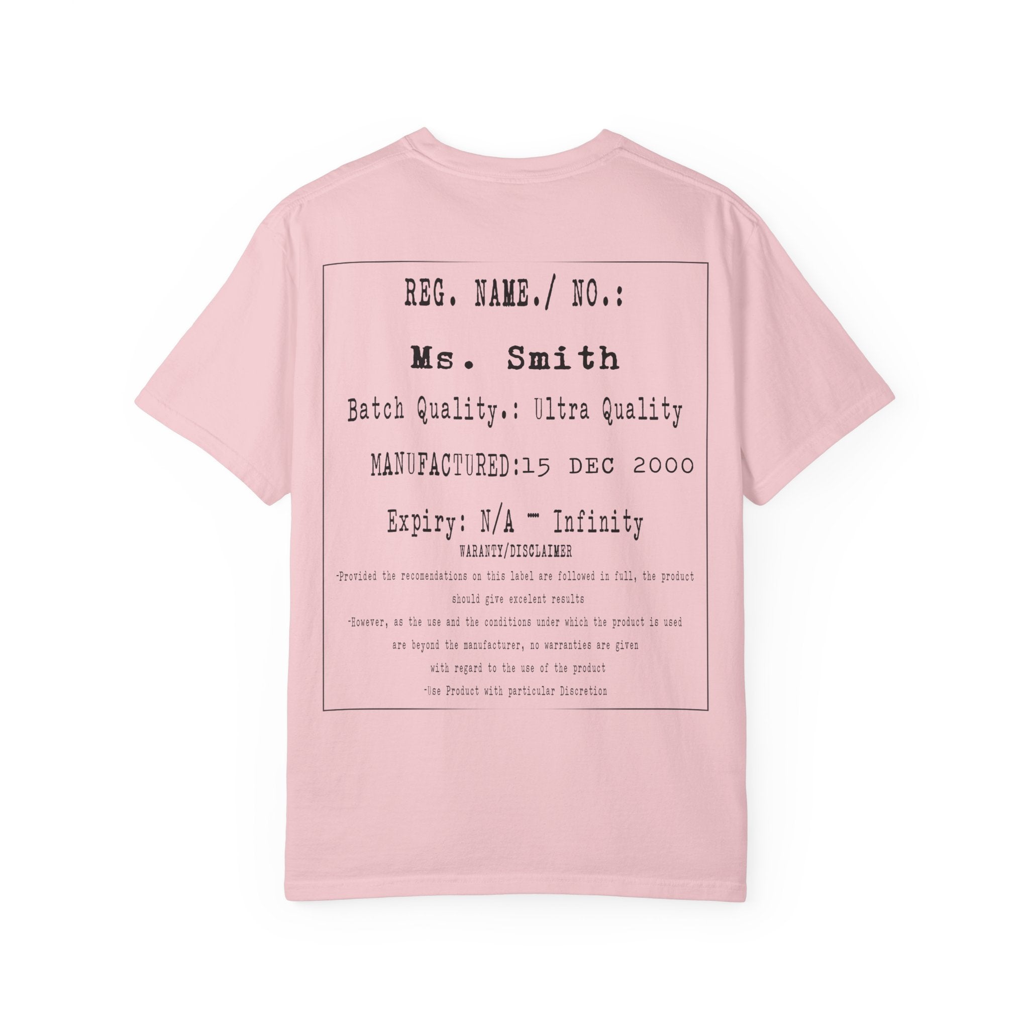 Back Print Personalised Details Stamp (Manufacturing Details Imitation) With Butterfly Logo T-Shirt