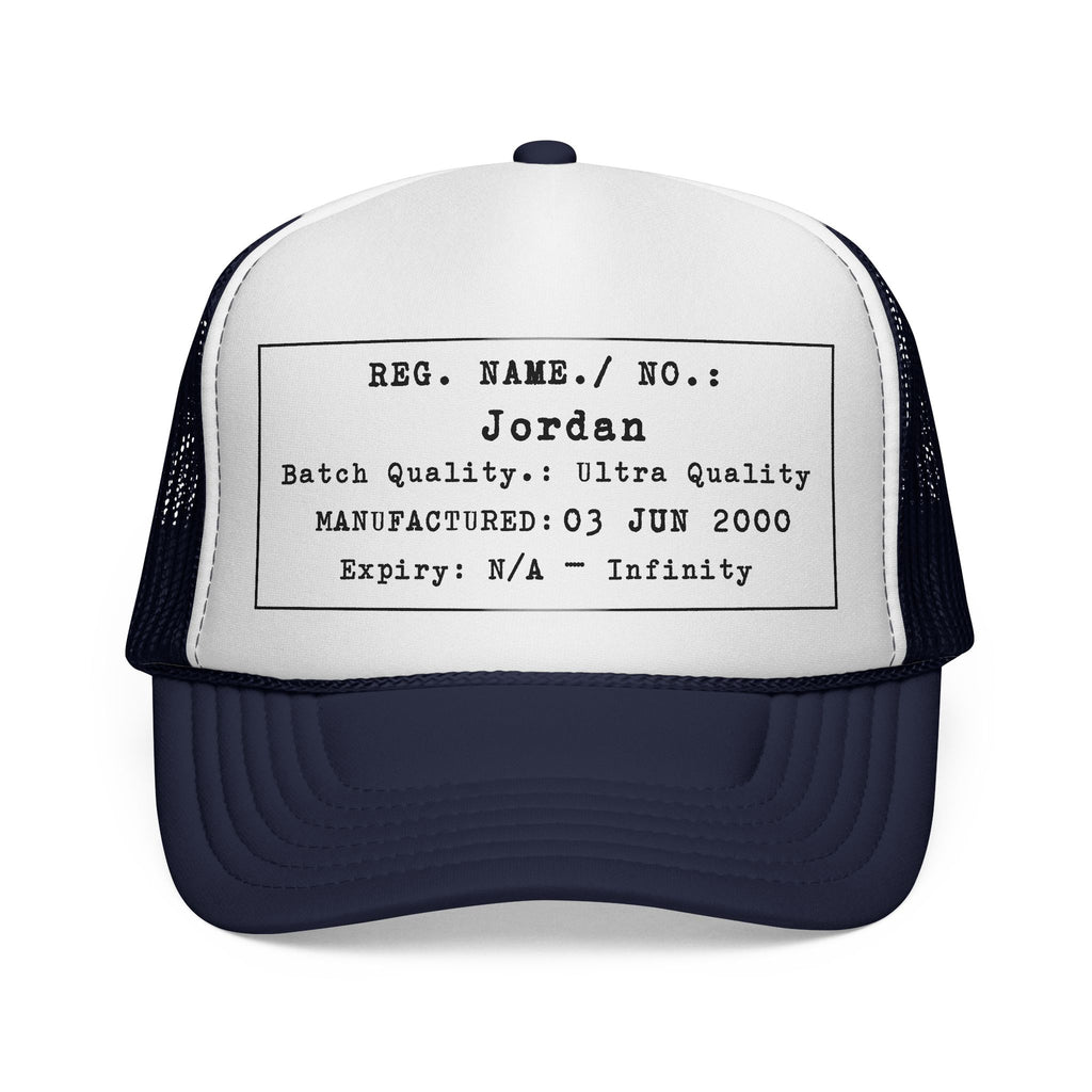 Personalised Details Stamp (Manufacturing Details Imitation) Trucker Cap