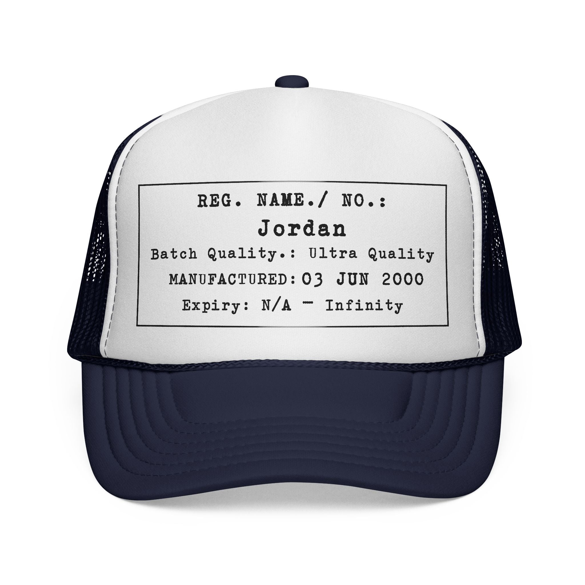 Personalised Details Stamp (Manufacturing Details Imitation) Trucker Cap