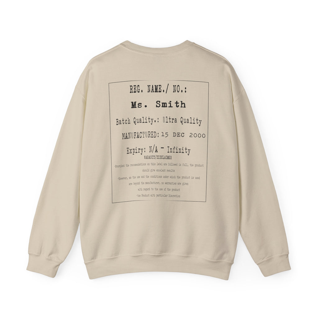 Back  Print Personalised Details Stamp (Manufacturing Details Imitation) With Butterfly Logo Crewneck Sweatshirt