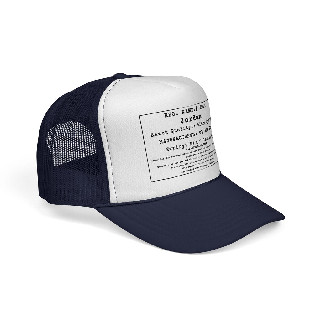 Personalised Details Stamp (Manufacturing Details Imitation) With Warranty Disclaimer Trucker Cap
