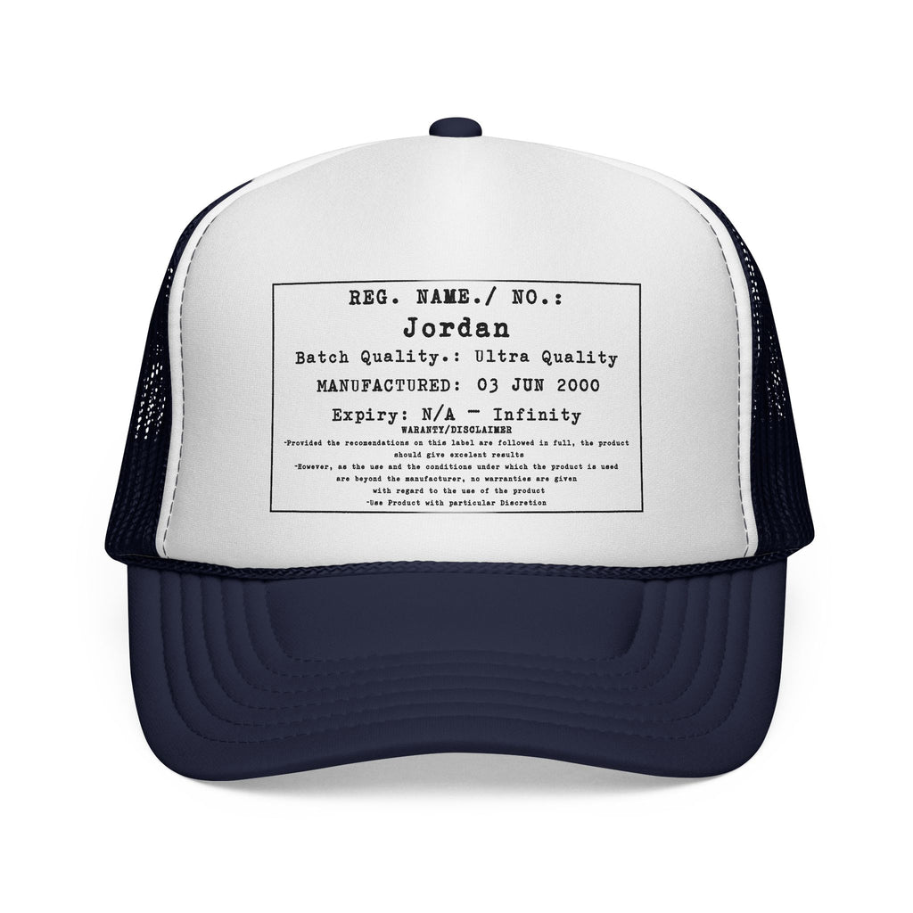 Personalised Details Stamp (Manufacturing Details Imitation) With Warranty Disclaimer Trucker Cap