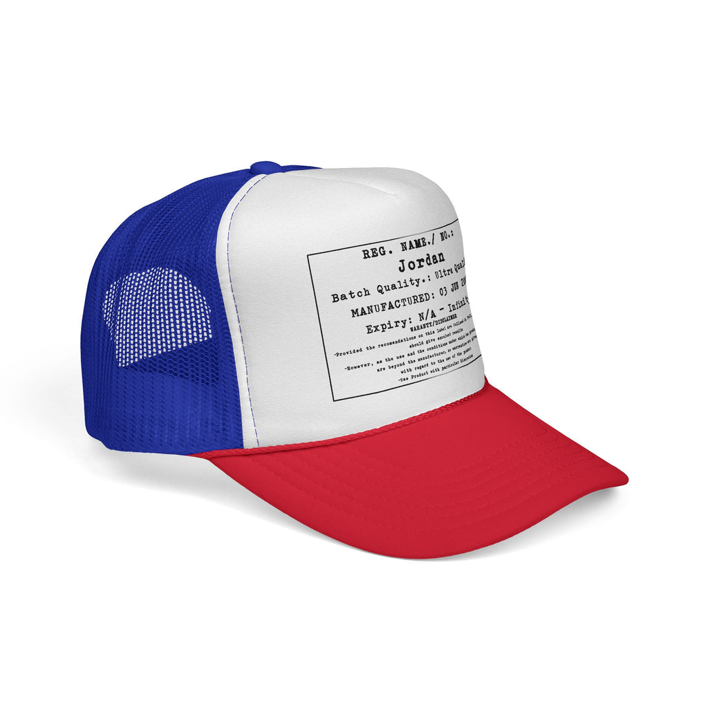 Personalised Details Stamp (Manufacturing Details Imitation) With Warranty Disclaimer Trucker Cap