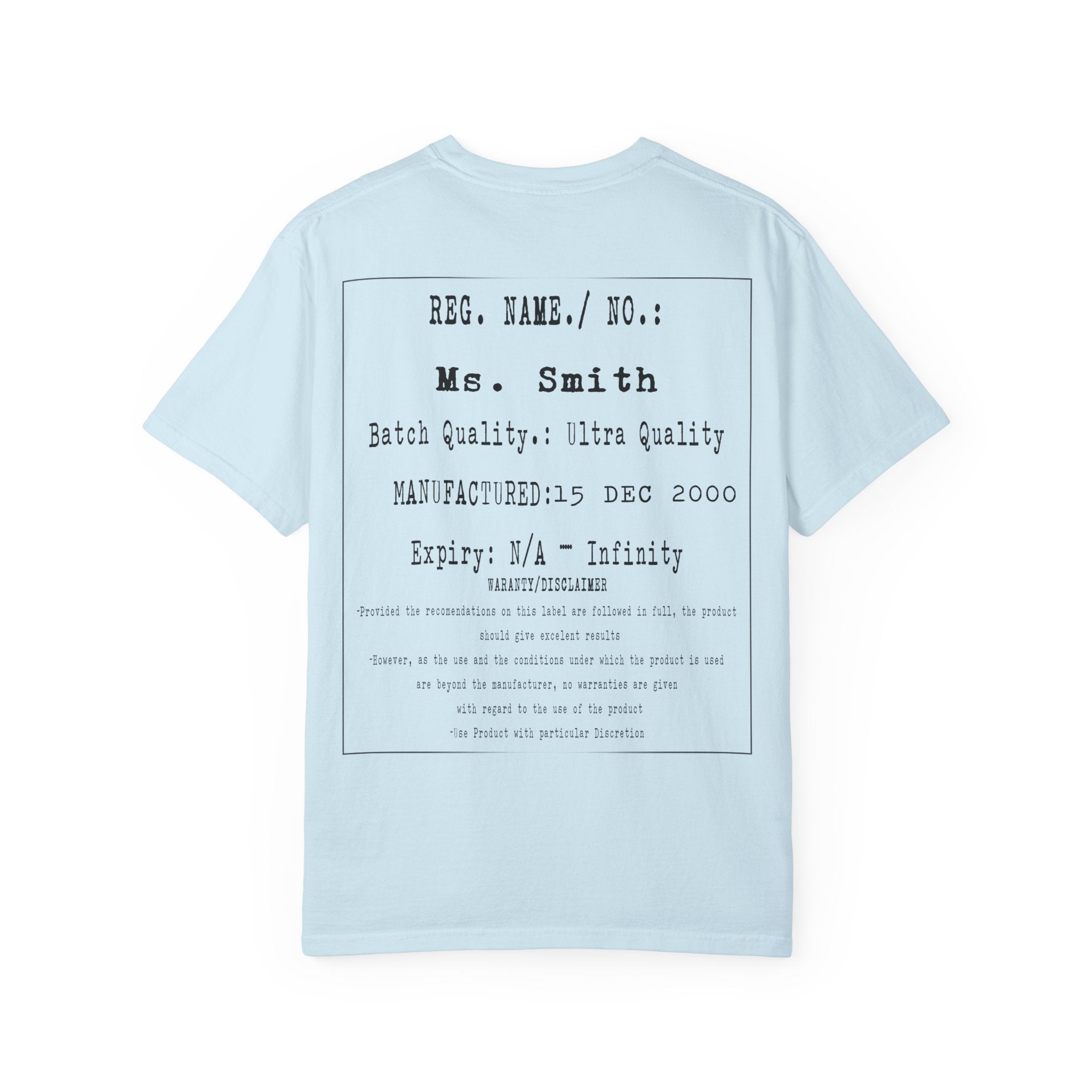 Back Print Personalised Details Stamp (Manufacturing Details Imitation) With Butterfly Logo T-Shirt