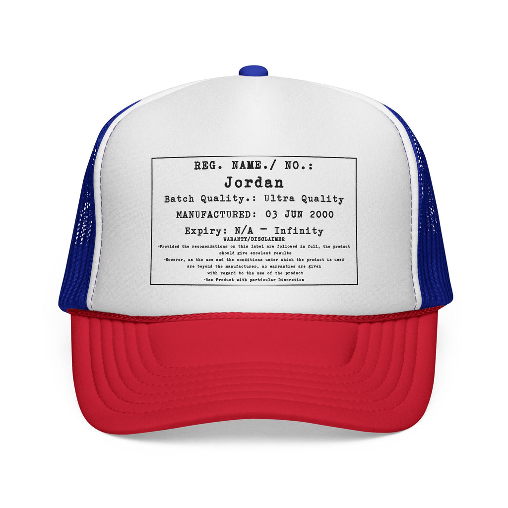 Personalised Details Stamp (Manufacturing Details Imitation) With Warranty Disclaimer Trucker Cap