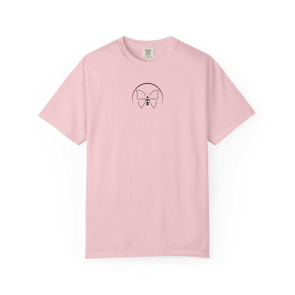 Back Print Personalised Details Stamp (Manufacturing Details Imitation) With Butterfly Logo T-Shirt