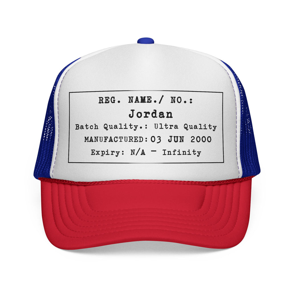 Personalised Details Stamp (Manufacturing Details Imitation) Trucker Cap
