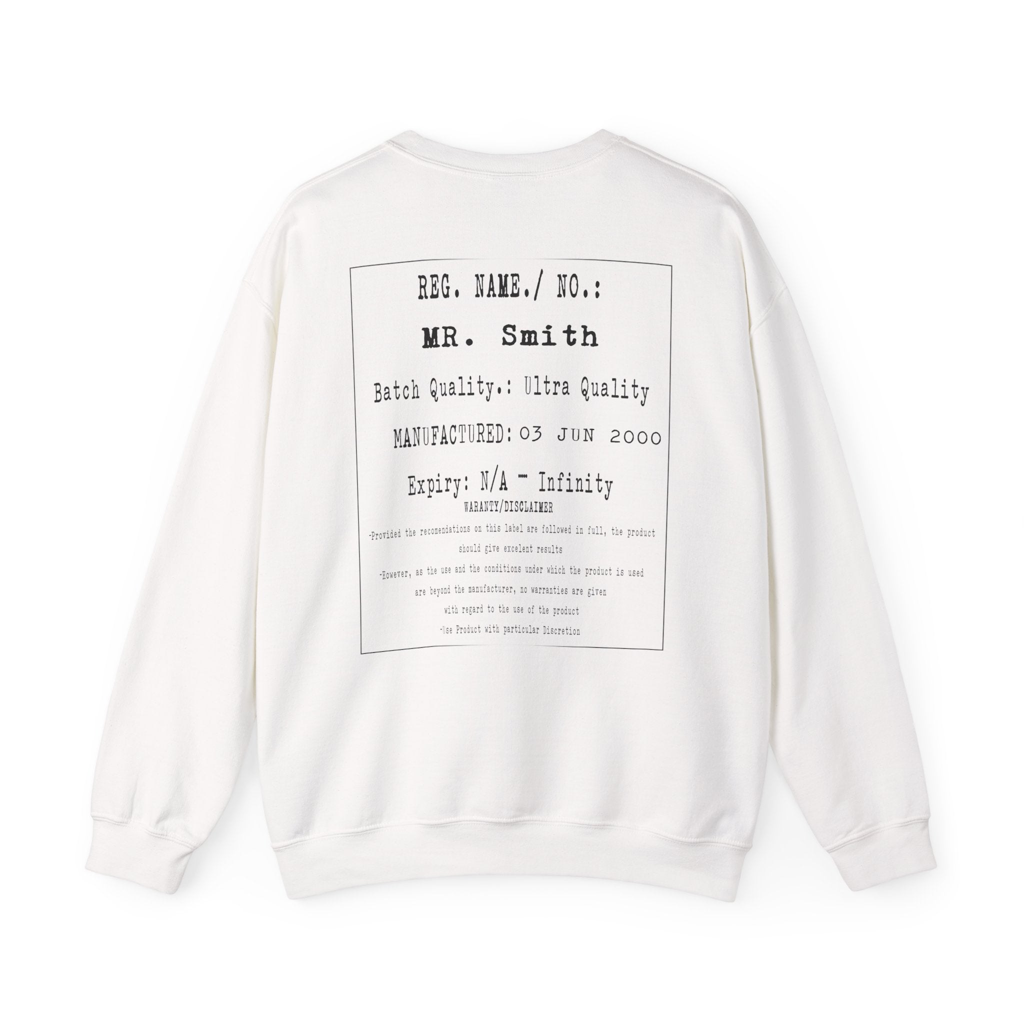 Back  Print Personalised Details Stamp (Manufacturing Details Imitation) With Wasp Logo Crewneck Sweatshirt