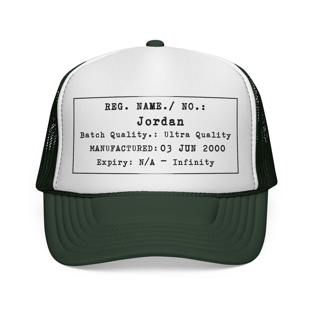 Personalised Details Stamp (Manufacturing Details Imitation) Trucker Cap