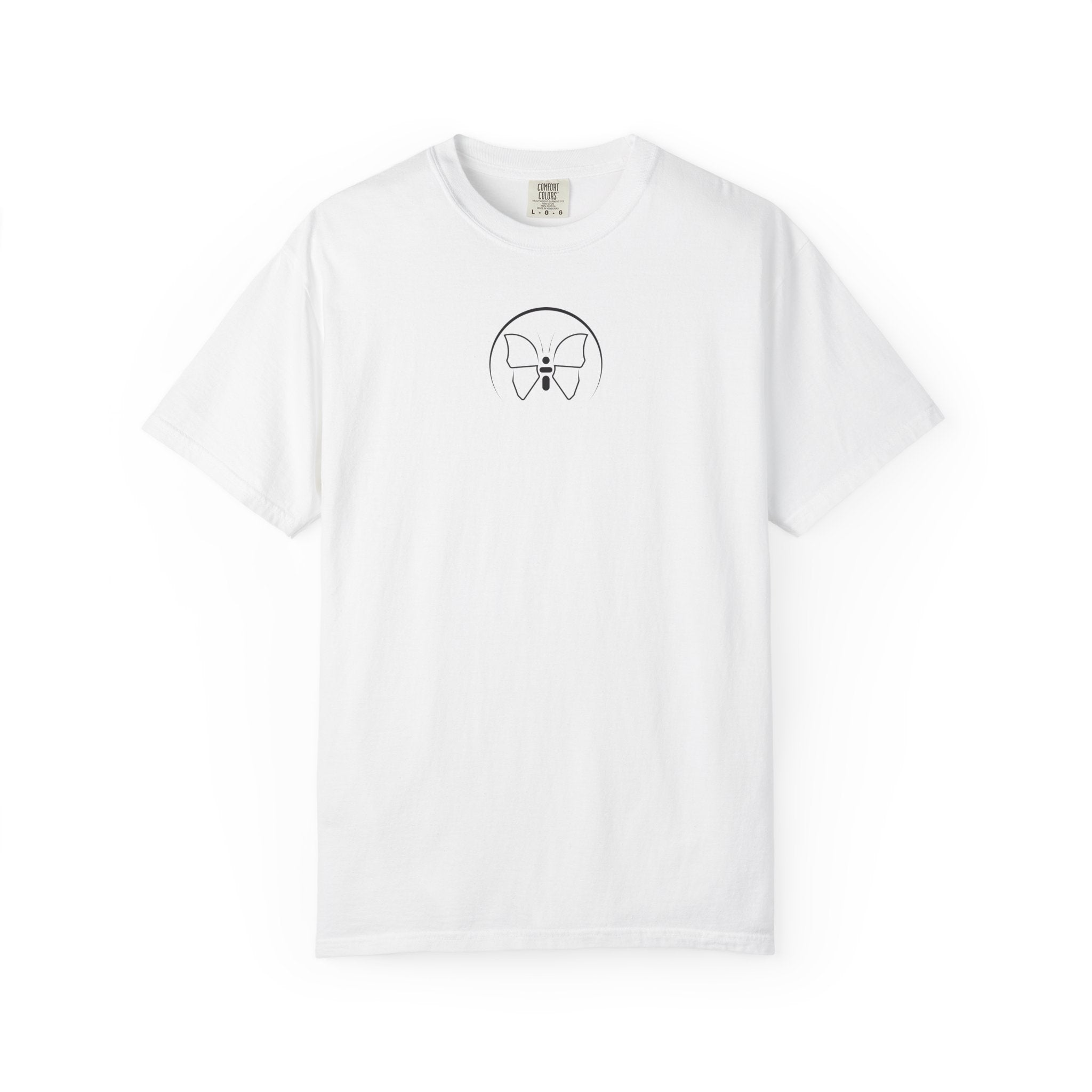 Back Print Personalised Details Stamp (Manufacturing Details Imitation) With Butterfly Logo T-Shirt