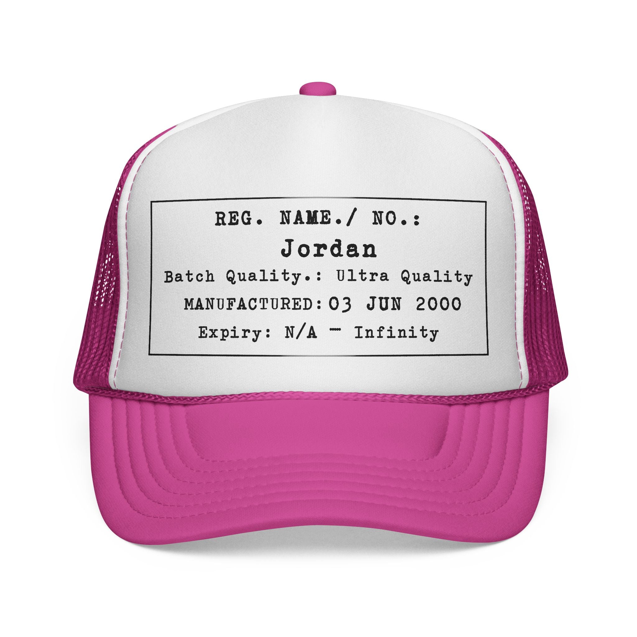 Personalised Details Stamp (Manufacturing Details Imitation) Trucker Cap