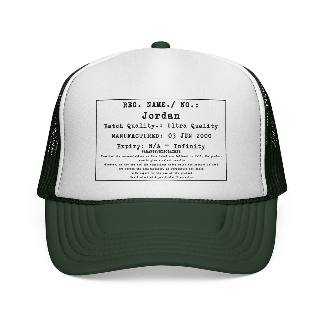 Personalised Details Stamp (Manufacturing Details Imitation) With Warranty Disclaimer Trucker Cap