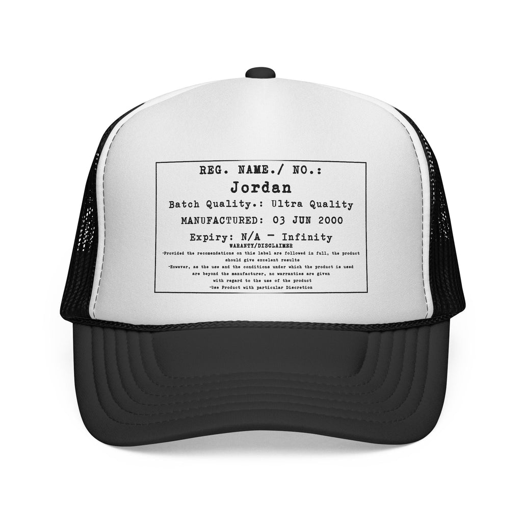 Personalised Details Stamp (Manufacturing Details Imitation) With Warranty Disclaimer Trucker Cap