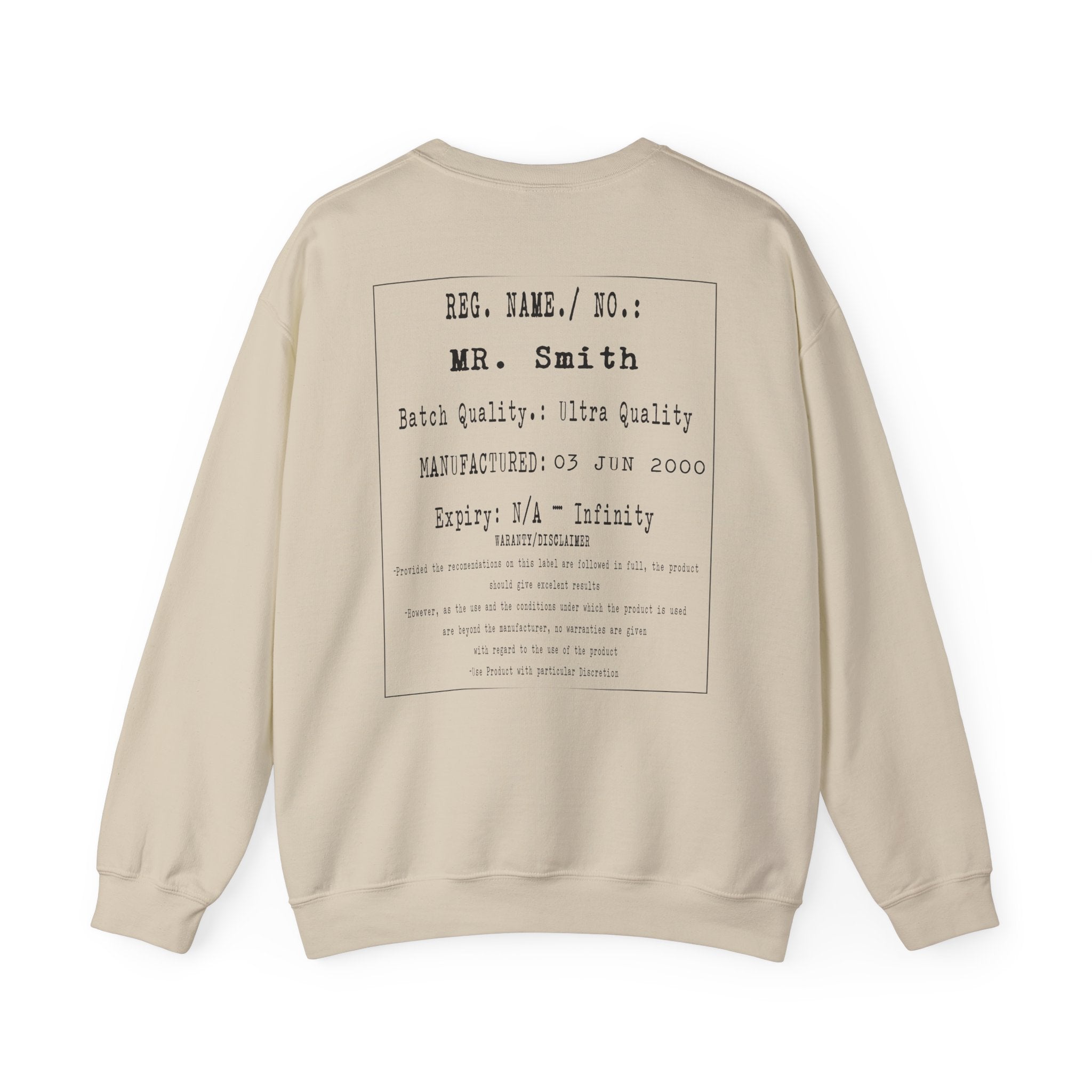 Back  Print Personalised Details Stamp (Manufacturing Details Imitation) With Wasp Logo Crewneck Sweatshirt
