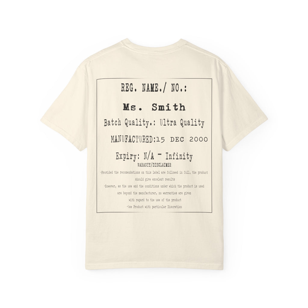 Back Print Personalised Details Stamp (Manufacturing Details Imitation) With Butterfly Logo T-Shirt