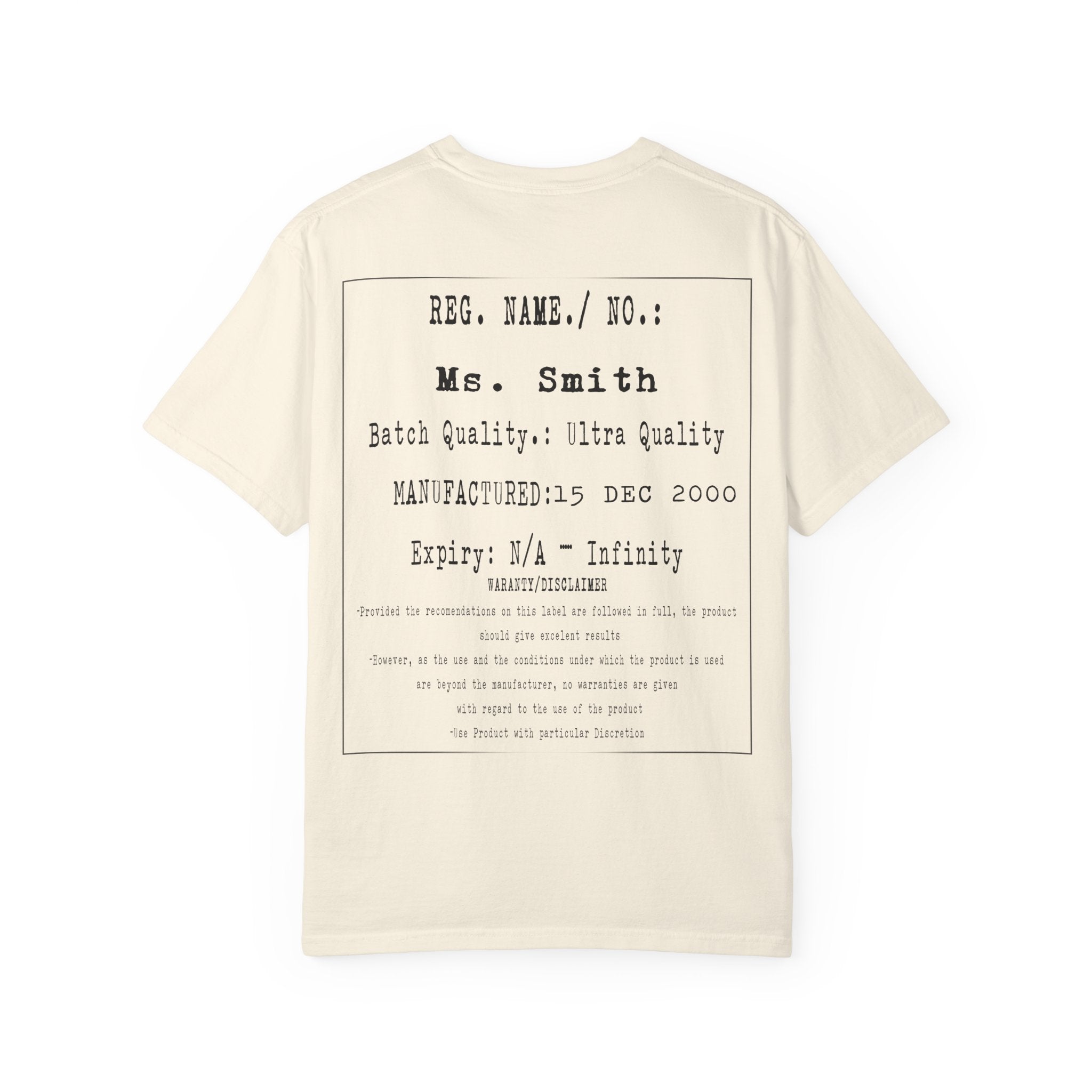 Back Print Personalised Details Stamp (Manufacturing Details Imitation) With Butterfly Logo T-Shirt