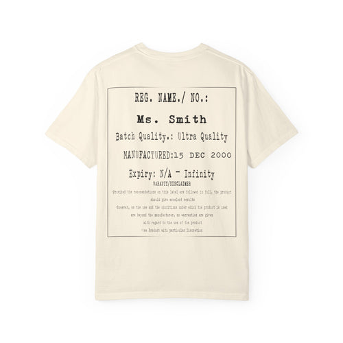 Back Print Personalised Details Stamp (Manufacturing Details Imitation) With Butterfly Logo T-Shirt